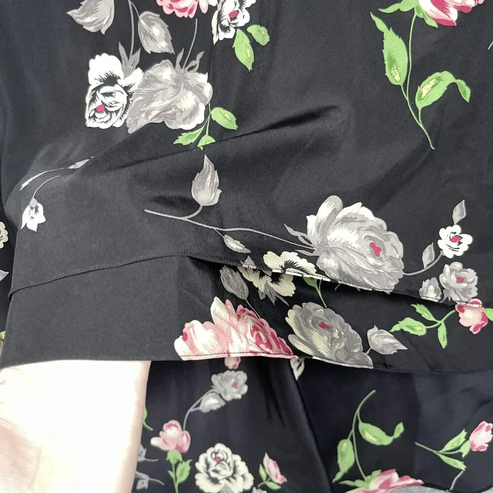 Lauren Ralph Lauren Skirt Womens 4 Black Floral Layered Ruffle Midi Silk Lined